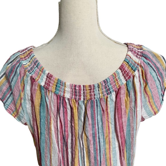 BeachLunchLounge Gayle Pastel Stripe Linen Cotton Off Shoulder Top 1X - Picture 8 of 11